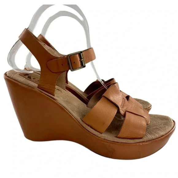 Korks womens sandals size 10 42 M/W tan leather platform wedges - Picture 2 of 13